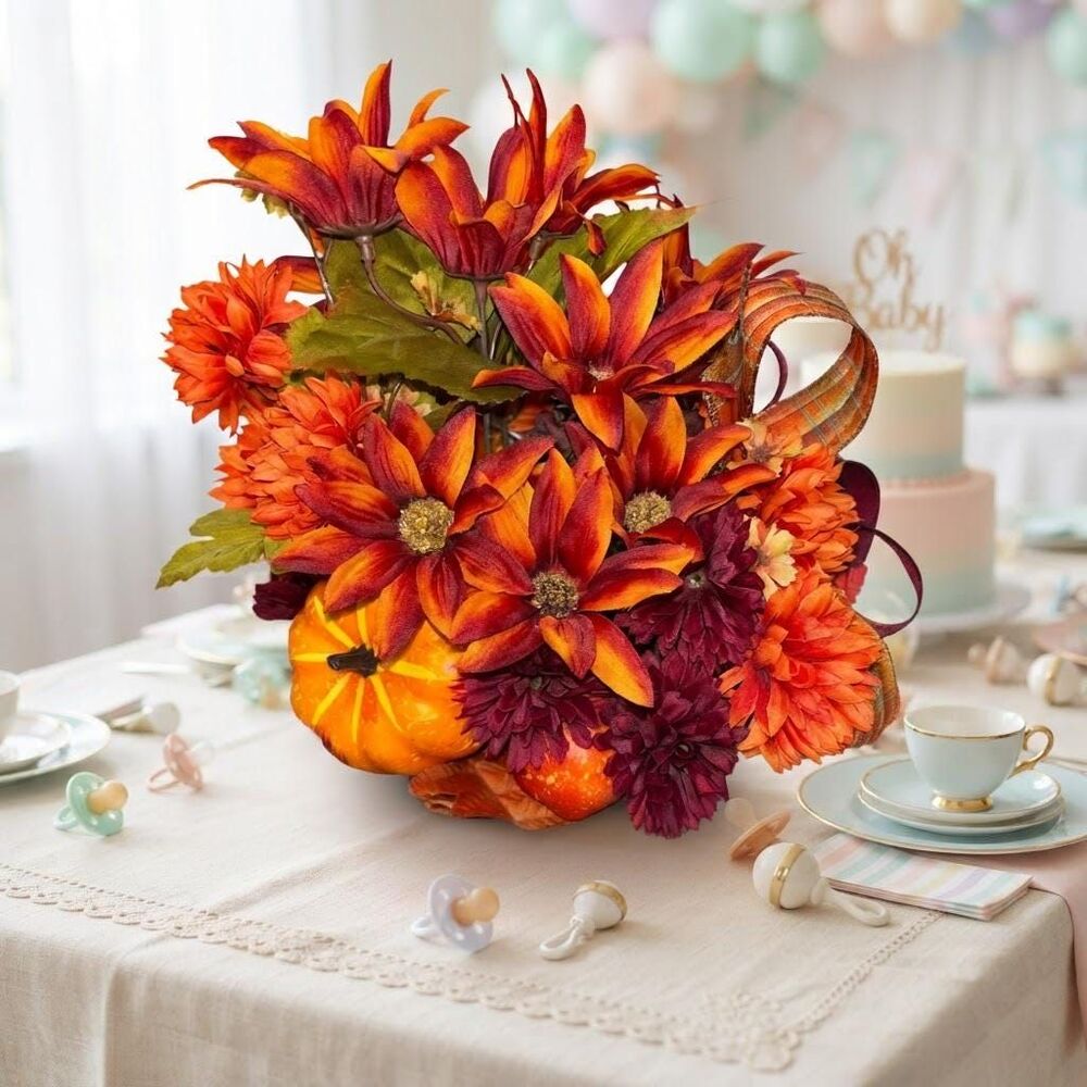 Fall Floral Pumpkin Centerpiece | Rustic Fall Floral Decor | Autumn  Arrangement